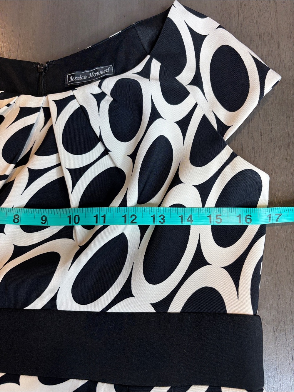 🖤Jessica Howard Black White Sleeveless Circle Print Dress 10P Stretch Midi🖤 - Picture 8 of 13